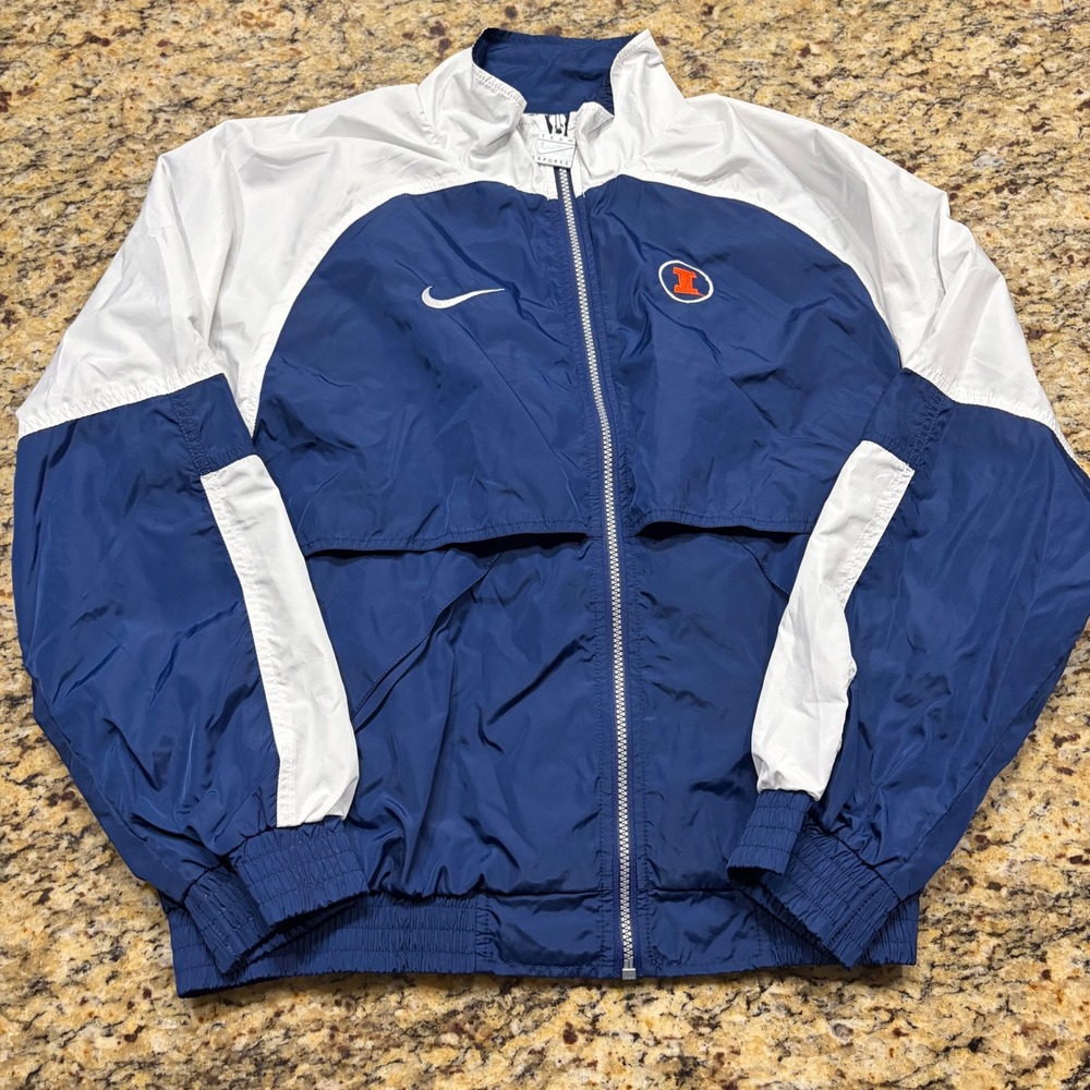 Vintage Nike Illinois Fighting Illini Windbreaker Jacket Mens Small Navy Blue